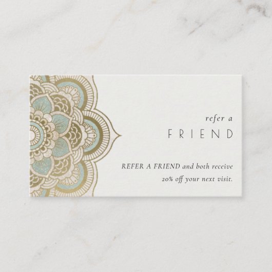 Carte De Visite Elégant Ornate Gold Turquoise Mandala Référer un a (Devant)