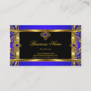 Carte De Visite Élégant Orné Bleu Royal Bijou Noir Or