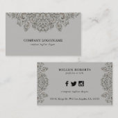 Carte De Visite Élégant ornement en bois gris (Devant / Derrière)