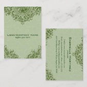 Carte De Visite Élégant ornement vert & Pastel Damas vert (Devant / Derrière)