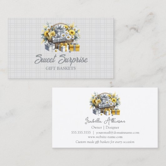 Carte De Visite Élégant panier cadeau en argent jaune or (Devant / Derrière)