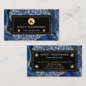 Carte De Visite Élégant panneau de Parties scintillant bleu et or  (Devant / Derrière)