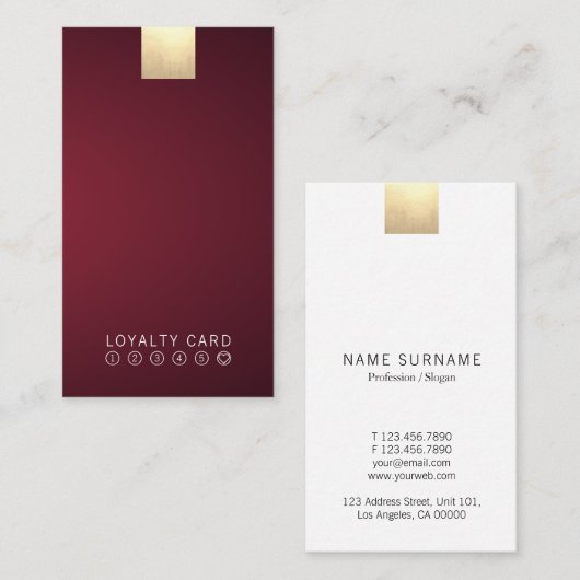 Carte De Visite Élégant pansement doré Gradient Vin Vertical (Devant / Derrière)