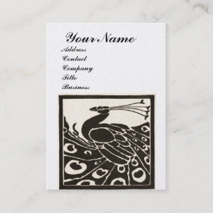 CARTE DE VISITE ÉLÉGANT PAON MONOGRAMME PERLE MÉTAL NOIR BLANC