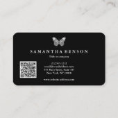 Carte De Visite Élégant papillon moderne code QR noir or script (Dos)