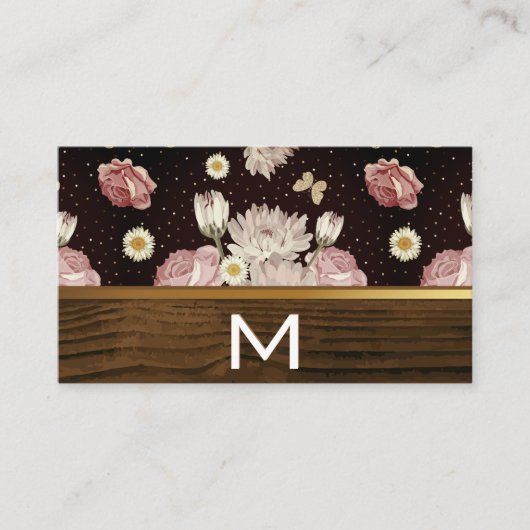 Carte De Visite Élégant papillon Motif de fleurs | Découpe en bois (Devant)
