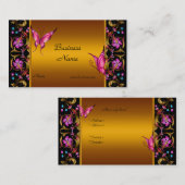 Carte De Visite Élégant Papillon noir rose rose jaune fleuri (Devant / Derrière)