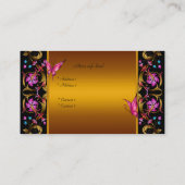 Carte De Visite Élégant Papillon noir rose rose jaune fleuri (Dos)