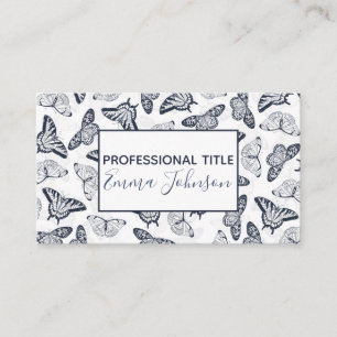 Carte De Visite Élégant Papillons gris Design blanc