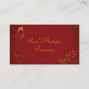 Carte De Visite Élégant Papillons Vintages rouge et or