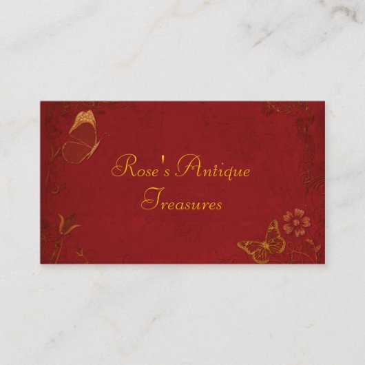 Carte De Visite Élégant Papillons Vintages rouge et or (Devant)