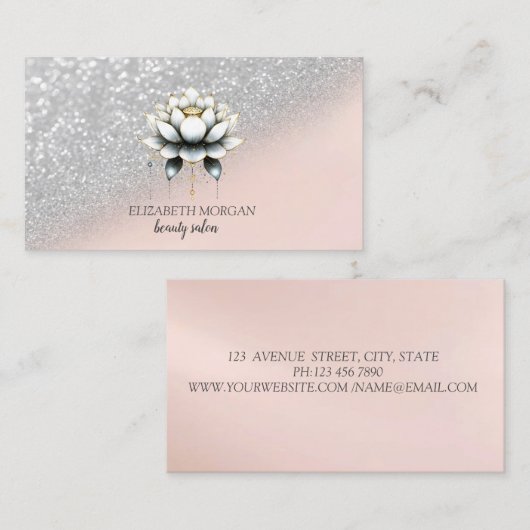 Carte De Visite Elégant Parties scintillant Argent élégant Bokeh L (Devant / Derrière)