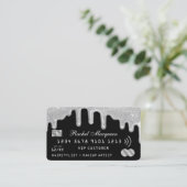 Carte De Visite Elégant Parties scintillant argent Lecteurs noir c (Debout devant)