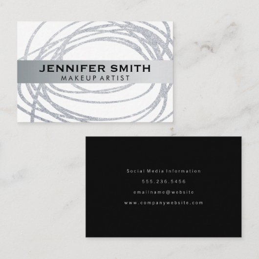 Carte De Visite Elégant Parties scintillant Argent Scribble (Devant / Derrière)