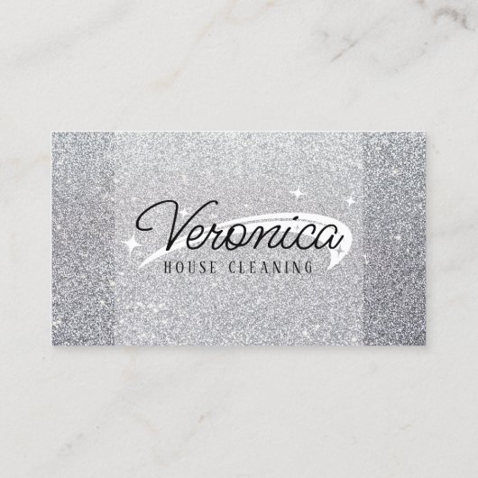 Carte De Visite Élégant Parties scintillant argentée brillant ména (Dos)