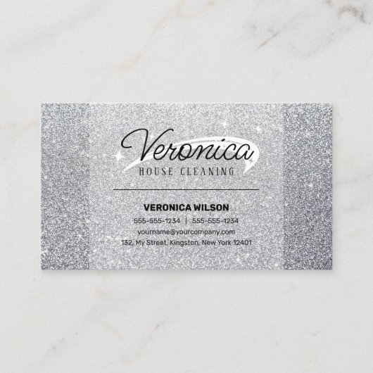 Carte De Visite Élégant Parties scintillant argentée brillant ména (Devant)