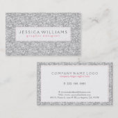 Carte De Visite Élégant Parties scintillant gris argent Faux (Devant / Derrière)