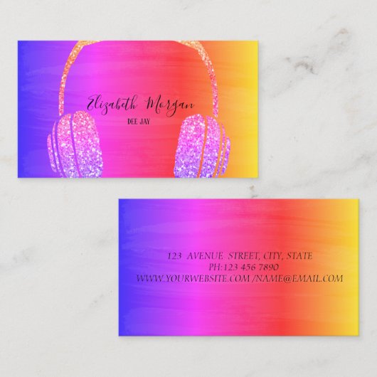 Carte De Visite Élégant Parties scintillant moderne casque DJ colo (Devant / Derrière)