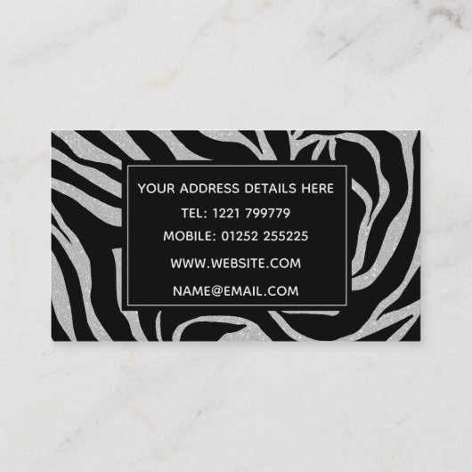 Carte De Visite Elégant Parties scintillant noire Silver Zebra Pos (Dos)