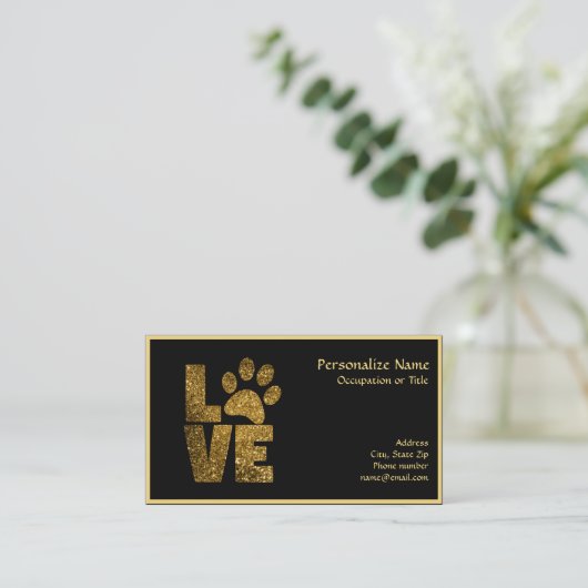 Carte De Visite Elégant Parties scintillant or Chien Paw Love sur (Debout devant)