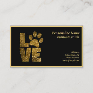 Carte De Visite Elégant Parties scintillant or Chien Paw Love sur 