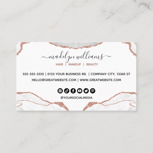 Carte De Visite Élégant Parties scintillant or marbre Agate Custom (Dos)