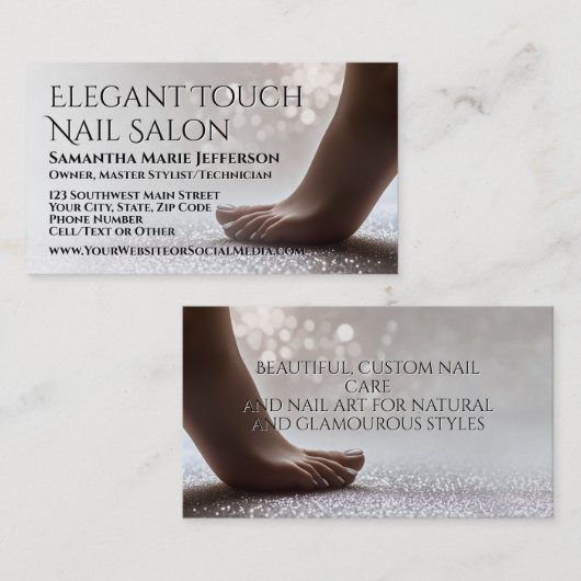 Carte De Visite Elégant Parties scintillant Pied Pedicure Manicure (Devant / Derrière)