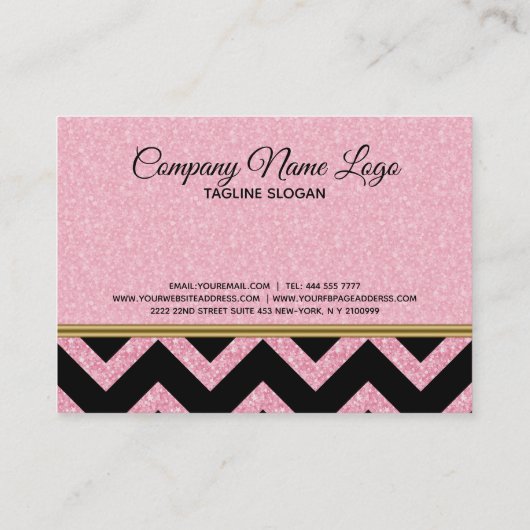 Carte De Visite Elégant Parties scintillant rose noir Chevron or A (Dos)