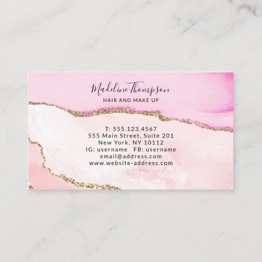 Carte De Visite Élégant Parties scintillant rose or Agate Marbre M (Dos)