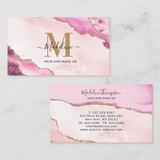 Carte De Visite Élégant Parties scintillant rose or Agate Marbre M (Devant / Derrière)