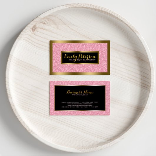 Carte De Visite Elégant Parties scintillant rose Or & Black Accent