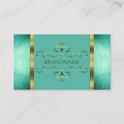 Carte De Visite Élégant Parties scintillant Turquoise Gold Bordure (Devant)