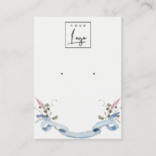 Carte De Visite Élégant Pastel Blue Fleur sauvage ribbon Logo orei