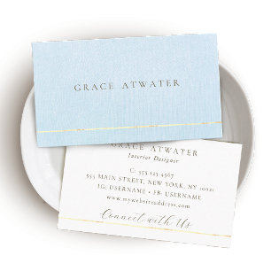 Carte De Visite Élégant Pastel Blue Professional Gold Stripe