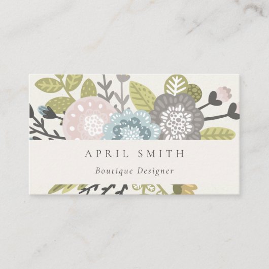 Carte De Visite Élégant Pastel Boho Blush Blue Green Leafy Floral (Devant)