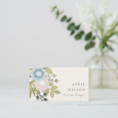 Carte De Visite Élégant Pastel Boho Blush Blue Green Leafy Floral (Debout devant)