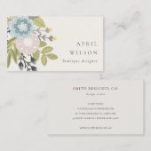 Carte De Visite Élégant Pastel Boho Blush Blue Green Leafy Floral (Devant / Derrière)