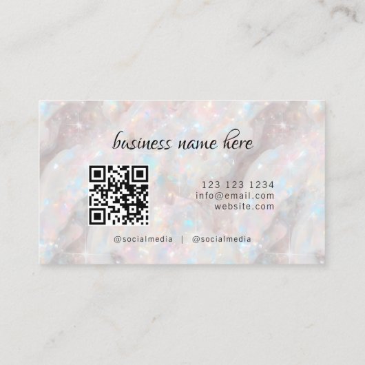 Carte De Visite Élégant Pastel Opal Pierre personnalisée QR Code u (Dos)