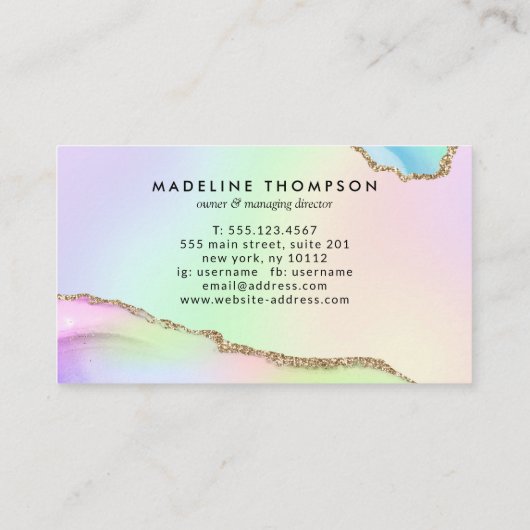 Carte De Visite Elégant Pastel Rainbow Marble Agate Geode (Dos)