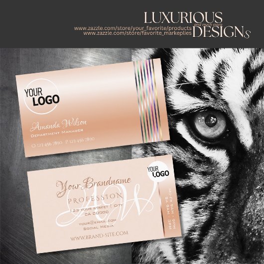 Carte De Visite Élégant Pastel Rose Coral Shimmer Stripes ajouter