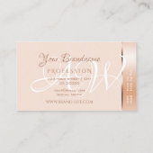Carte De Visite Élégant Pastel Rose Coral Shimmer Stripes Monogram (Dos)