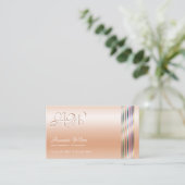 Carte De Visite Élégant Pastel Rose Coral Shimmer Stripes Monogram (Debout devant)
