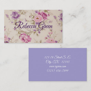 Carte De Visite Élégant Pastel Rose & Purple Garden Blooms