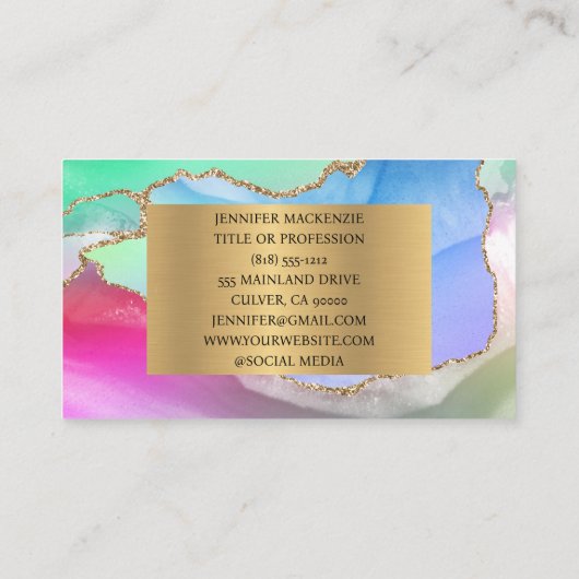 Carte De Visite Elégant Pastel Unicorn Gold Agate Luxe (Dos)