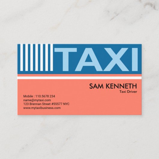 Carte De Visite Élégant Pastels Simple Signalisation Taxi Chauffeu (Devant)