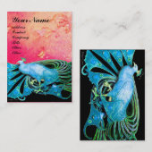 CARTE DE VISITE ELÉGANT PEACOCK BLEU EN ROSE PARKES FLORAUX (Devant / Derrière)