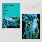 CARTE DE VISITE ELÉGANT PEACOCK EN AQUA BLEU TURQUOISE VERT, NOIR (Devant / Derrière)