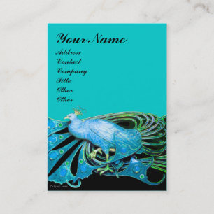 CARTE DE VISITE ELÉGANT PEACOCK EN AQUA BLEU TURQUOISE VERT, NOIR