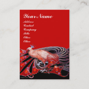 CARTE DE VISITE ELÉGANT PEACOCK EN ROUGE, NOIR