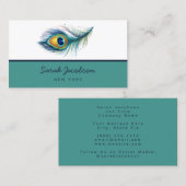 Carte De Visite Elégant Peacock Feather Turquoise (Devant / Derrière)